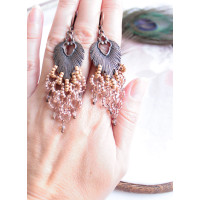 openwork brown  long beaded earrings
