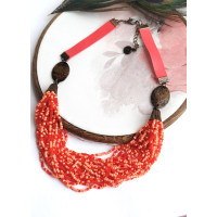 Coral orange multi strand  beaded necklace, ethnic  handmade necklace