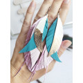 long leather feather earrings genuine leather jewelry animalprint 