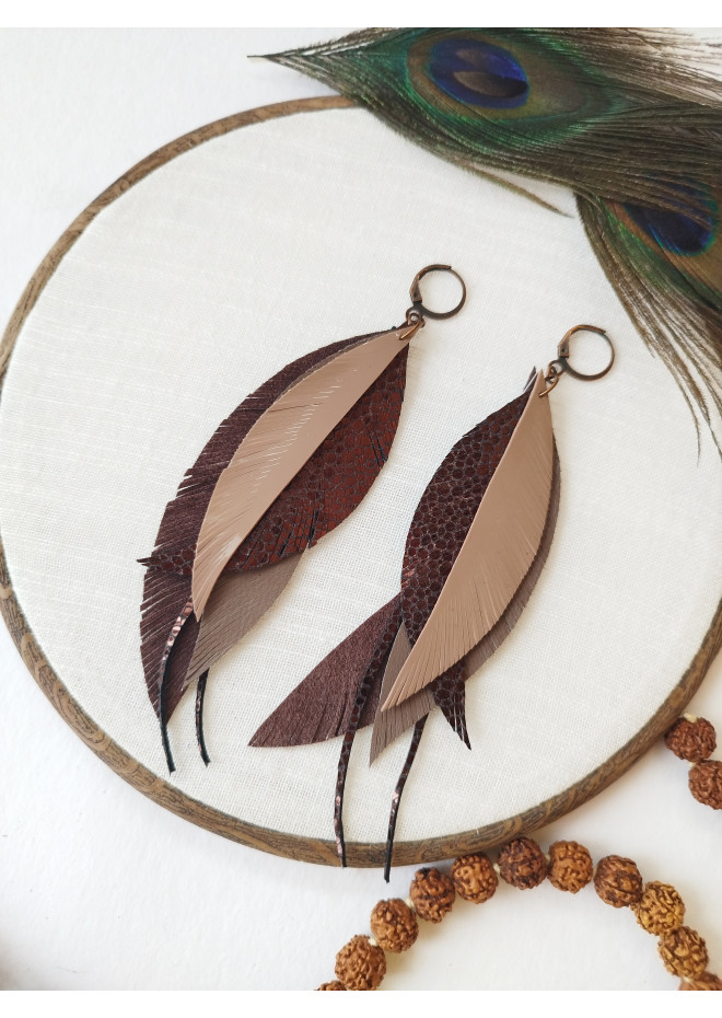 long leather feather earrings genuine leather jewelry 