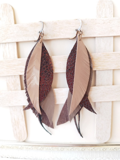 warm brown leather feather earrings.  