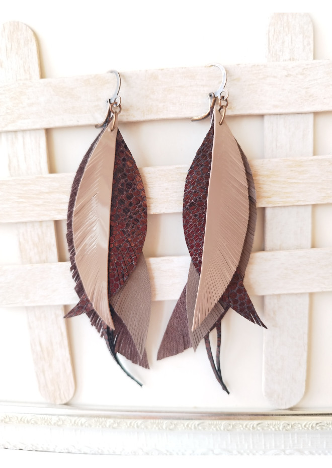 long leather feather earrings genuine leather jewelry 