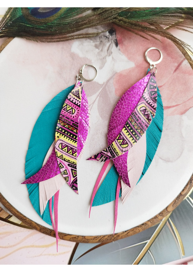 long leather feather earrings genuine leather jewelry 
