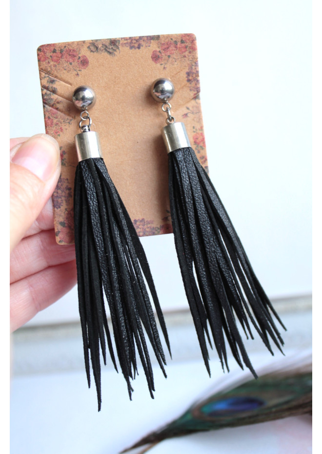 medium drop earrings genuine leather jewelry  stud tassel earrings