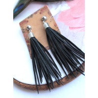 Black fringe leather earrings Dangle & Drop tassel leather Earrings