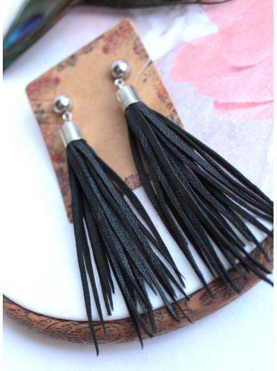 Black fringe leather earrings Dangle & Drop tassel leather Earrings