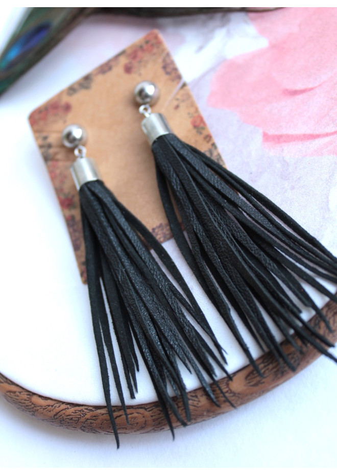 medium drop earrings genuine leather jewelry  stud tassel earrings