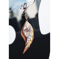 Brown Leather Feather Earrings: Long Boho Style Jewelry with connector
