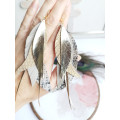 long leather feather earrings genuine leather jewelry sand gold