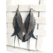 leather feather earrings long  gray handmade jewelry