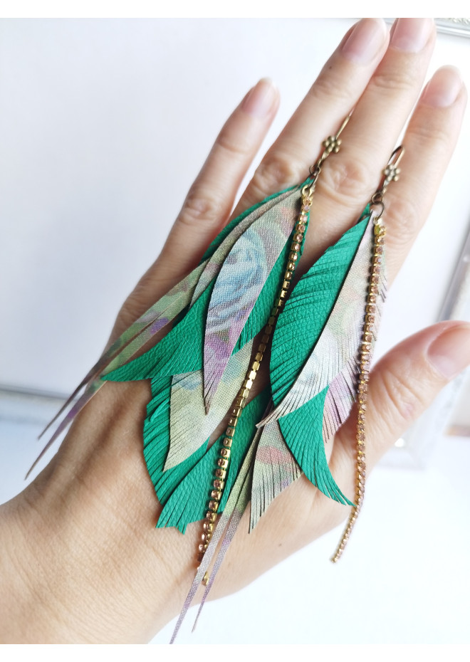 Multi layered earrings made from genuine leather