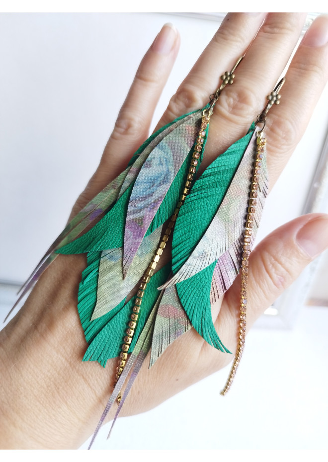 Multi layered earrings made from genuine leather