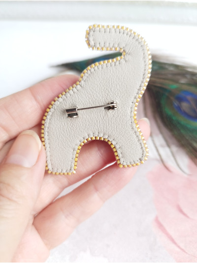 Little elephant  beige beaded embroidery brooch 