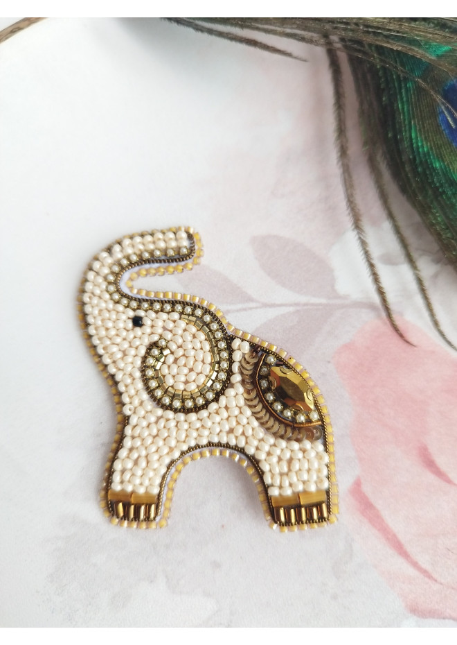 beaded embroidery brooch elephant