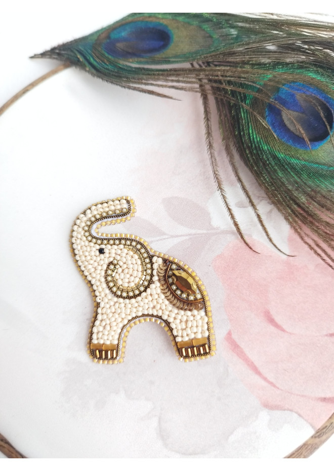 beaded embroidery brooch elephant