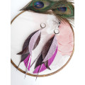  dark purple leather feather earrings long genuine leather jewelry 