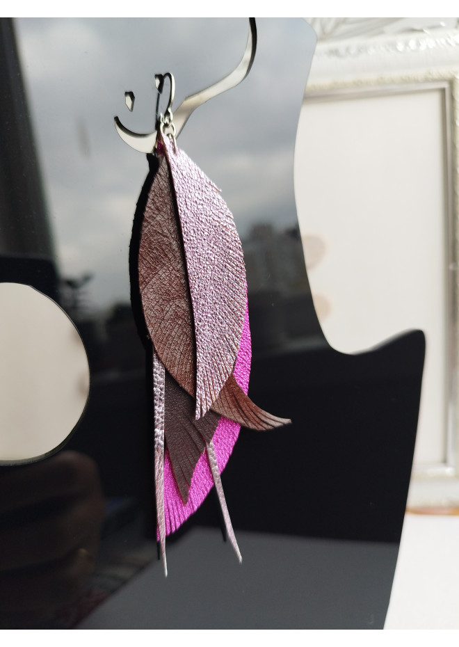  dark purple leather feather earrings long genuine leather jewelry 