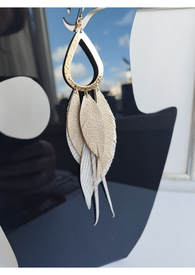 Multi layered earrings made from genuine leather