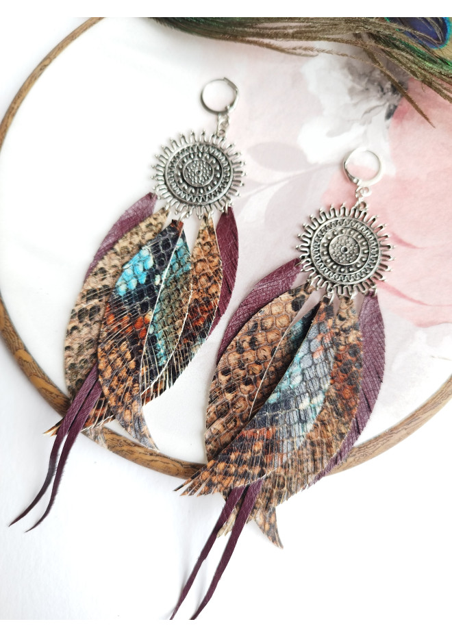 Multi layered earrings made from genuine leather