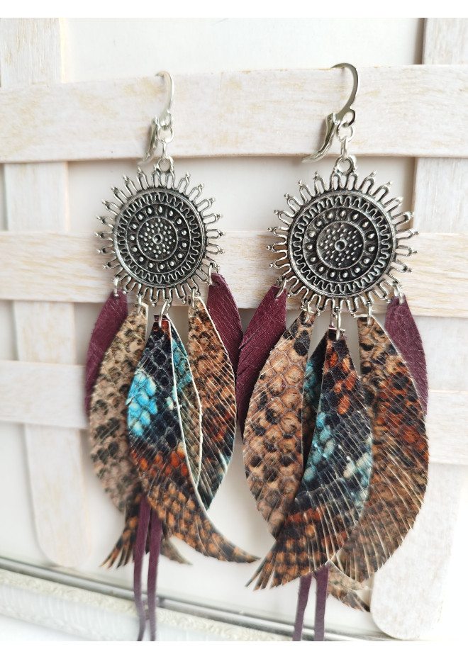 Multi layered earrings made from genuine leather