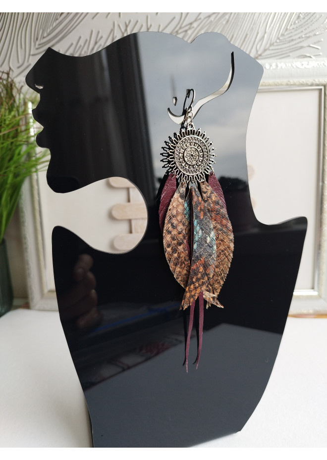 Multi layered earrings made from genuine leather