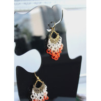 openwork beige coral   long beaded earrings