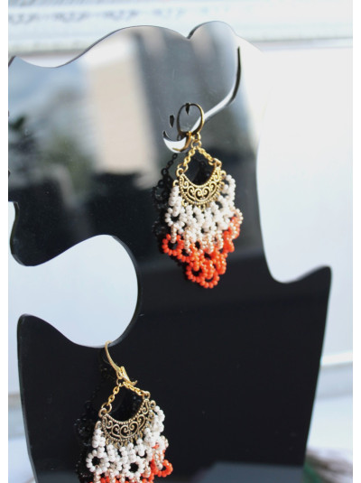 openwork beige coral   long beaded earrings