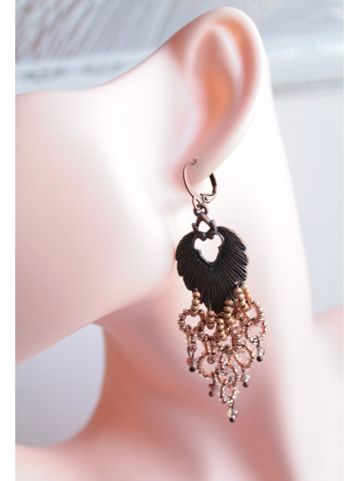openwork brown  long beaded earrings