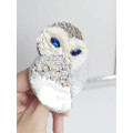 beaded owl brooch white ivory