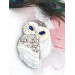 beaded owl brooch white ivory