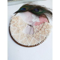 beige ivory openwork beaded collar necklace, traditional Ukrainian beaded sylyanka.