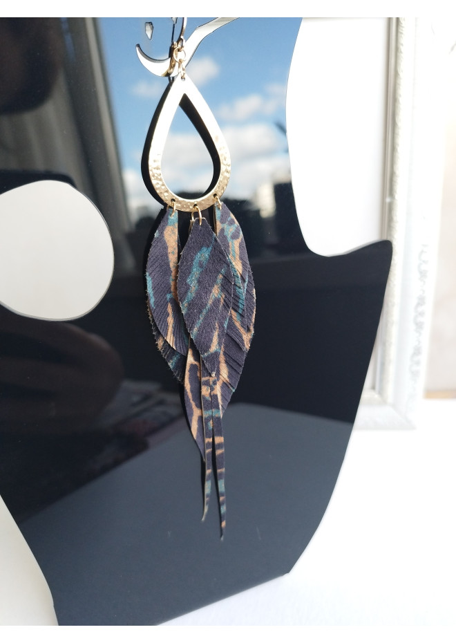 Multi layered earrings made from genuine leather