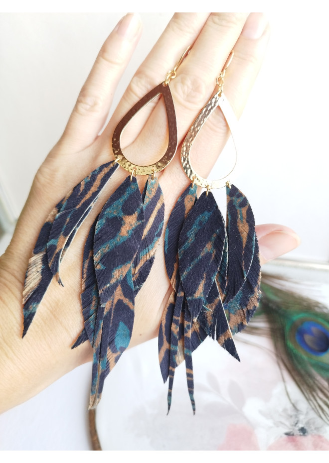 Multi layered earrings made from genuine leather