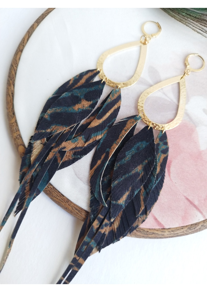 Multi layered earrings made from genuine leather