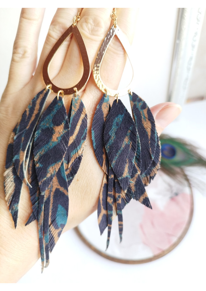 Multi layered earrings made from genuine leather