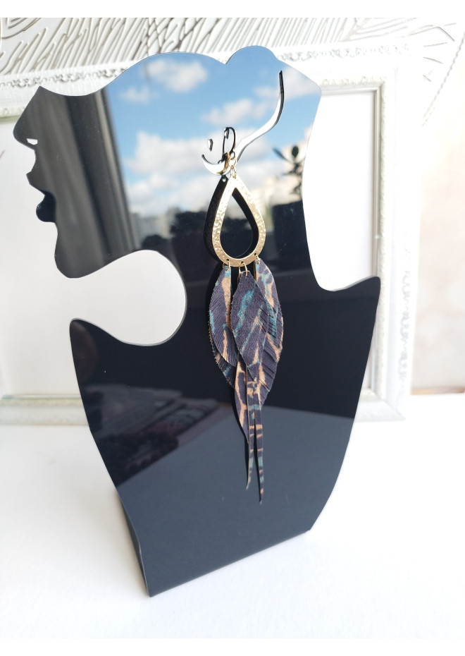 Multi layered earrings made from genuine leather