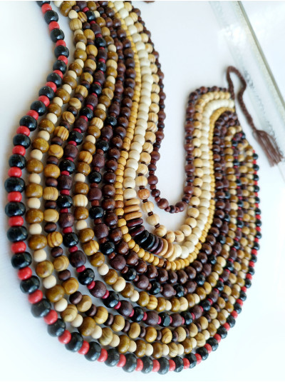 wood brown multi strand  beaded necklace, ethnic  handmade necklace