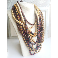 wood brown multi strand  beaded necklace, ethnic  handmade necklace