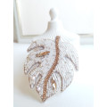 beaded embroidery brooch ivory monstera