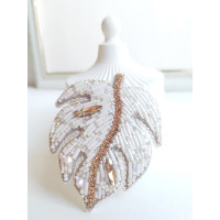 Beaded brooch monstera ivory beaded embroidery brooch. 
