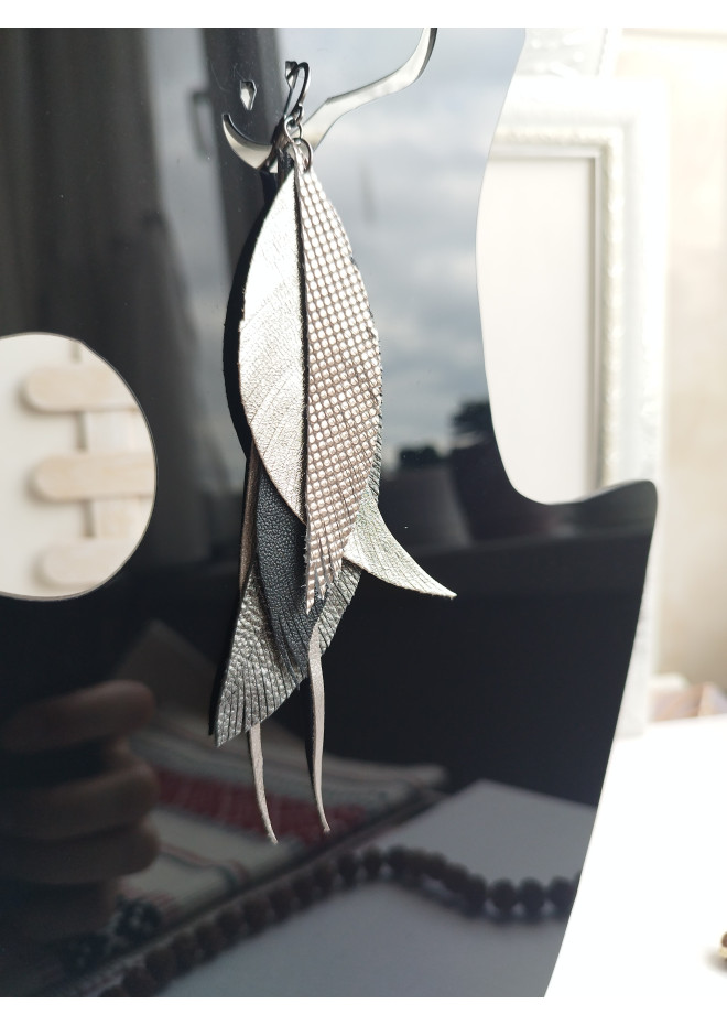Multi layered earrings made from genuine leather