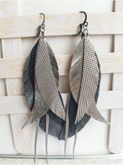 gray leather feather earrings.  