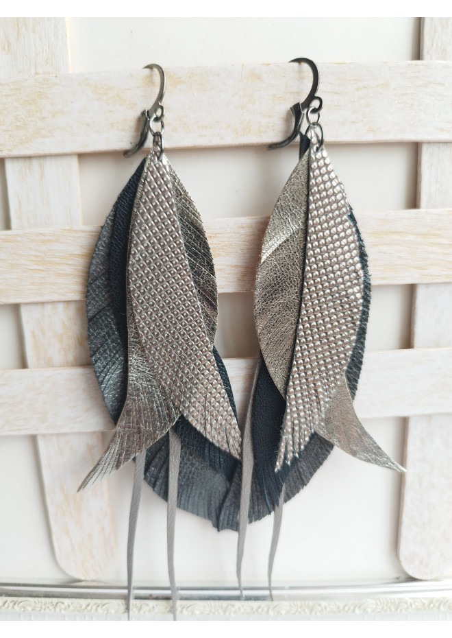 Multi layered earrings made from genuine leather