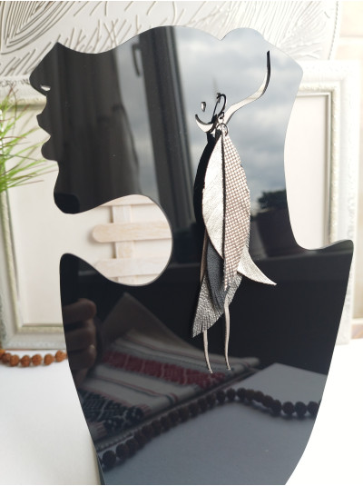 gray leather feather earrings.  