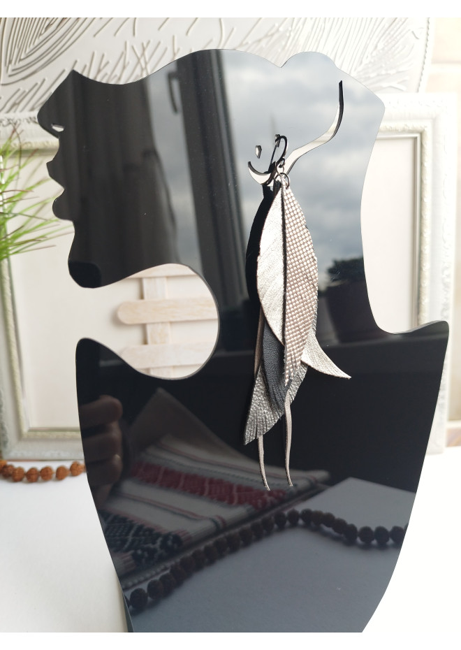 Multi layered earrings made from genuine leather