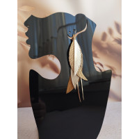Gold beige leather feather earrings.  