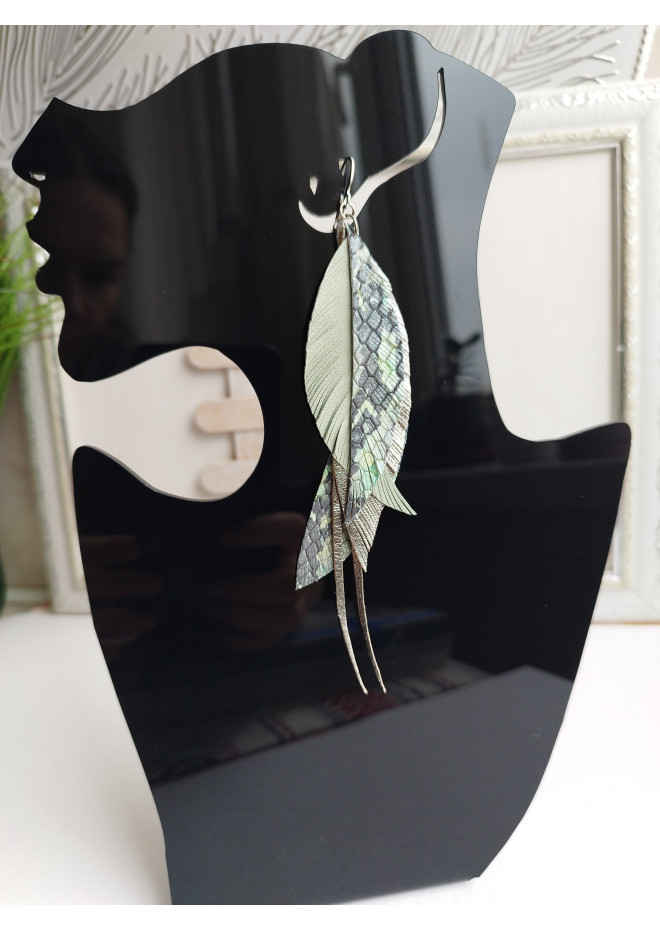 animal print  long feathers earrings genuine leather jewelry  