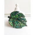beaded embroidery brooch green monstera