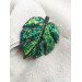 beaded embroidery brooch green monstera