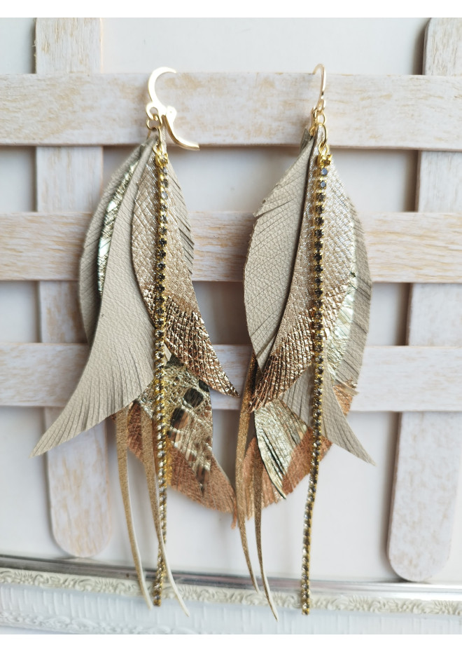 Multi layered earrings made from genuine leather